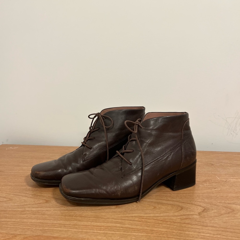 Brown Leather Lace-Up Ankle Boots
